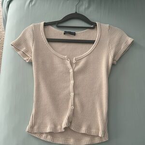 Brandy Melville Beige Sweater Knit Zelly Cropped Tee